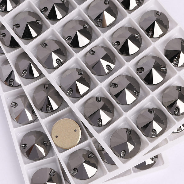 Jet Metallic Silver Rivoli  Shape High Quality Glass Sew-on Rhinestones WholesaleRhinestone