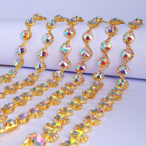 Sew-on Crystal AB Glass Rivoli Rhinestone Trim Chain Applique RA135 WholesaleRhinestone