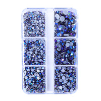Mixed Sizes 6 Grid Box Black Diamond AB Glass HotFix Rhinestones For Clothing DIY