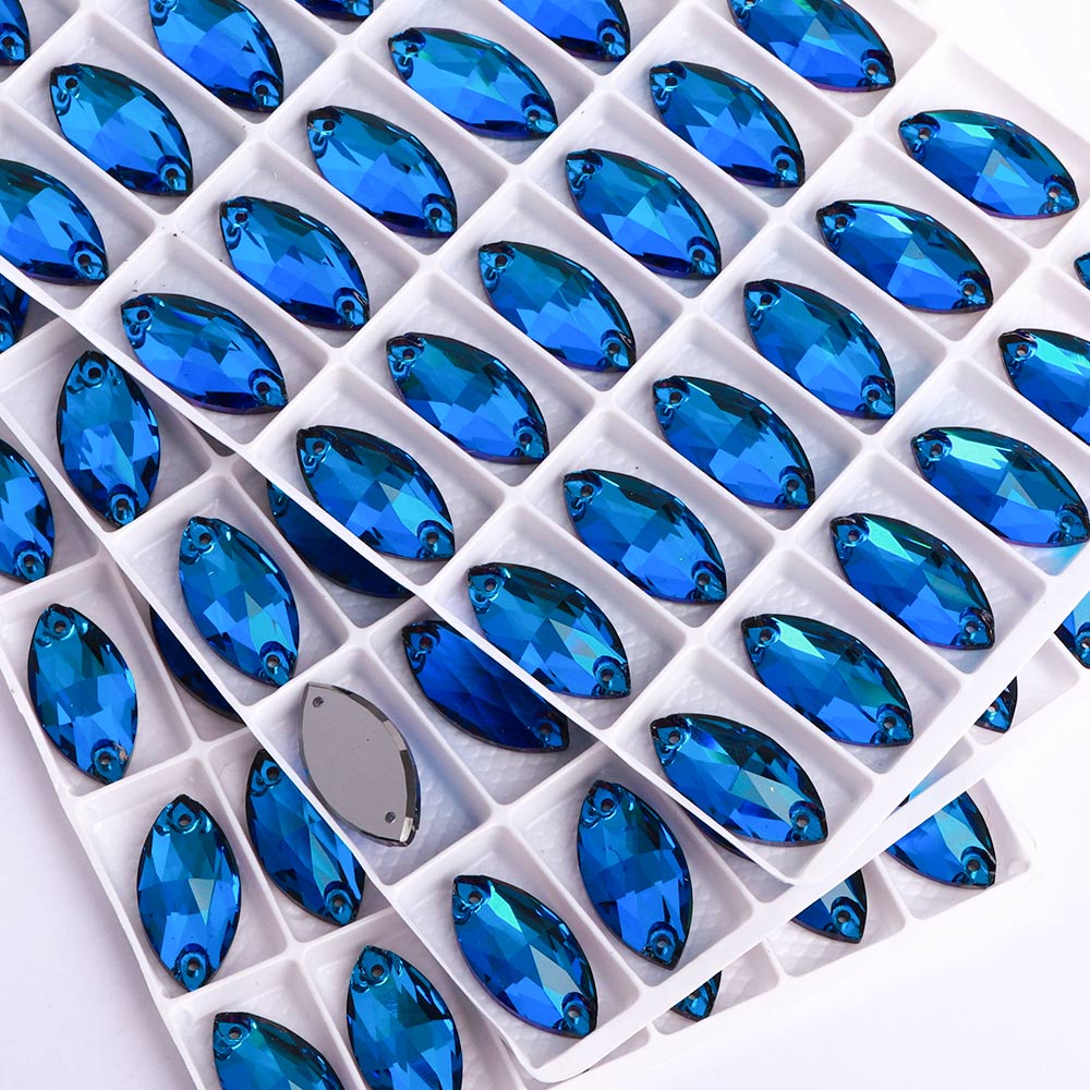 Bermuda Blue Navette Shape High Quality Glass Sew-on Rhinestones WholesaleRhinestone