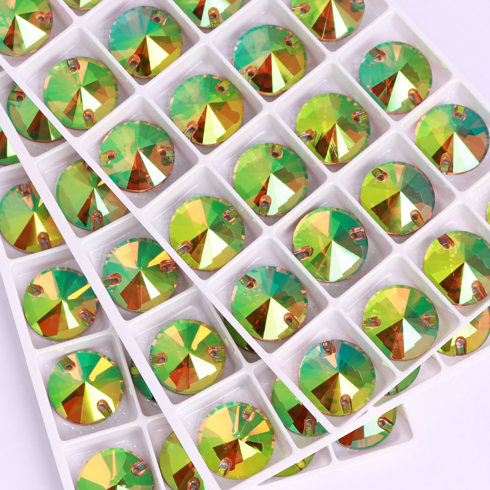 Iridescent Green Rivoli  Shape High Quality Glass Sew-on Rhinestones WholesaleRhinestone