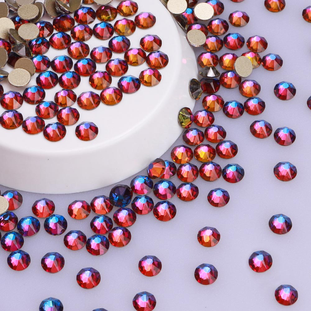 Blue Volcano Glass Flat Back Glue-on Rhinestones 16 Cut Facets In Bulk WholesaleRhinestone