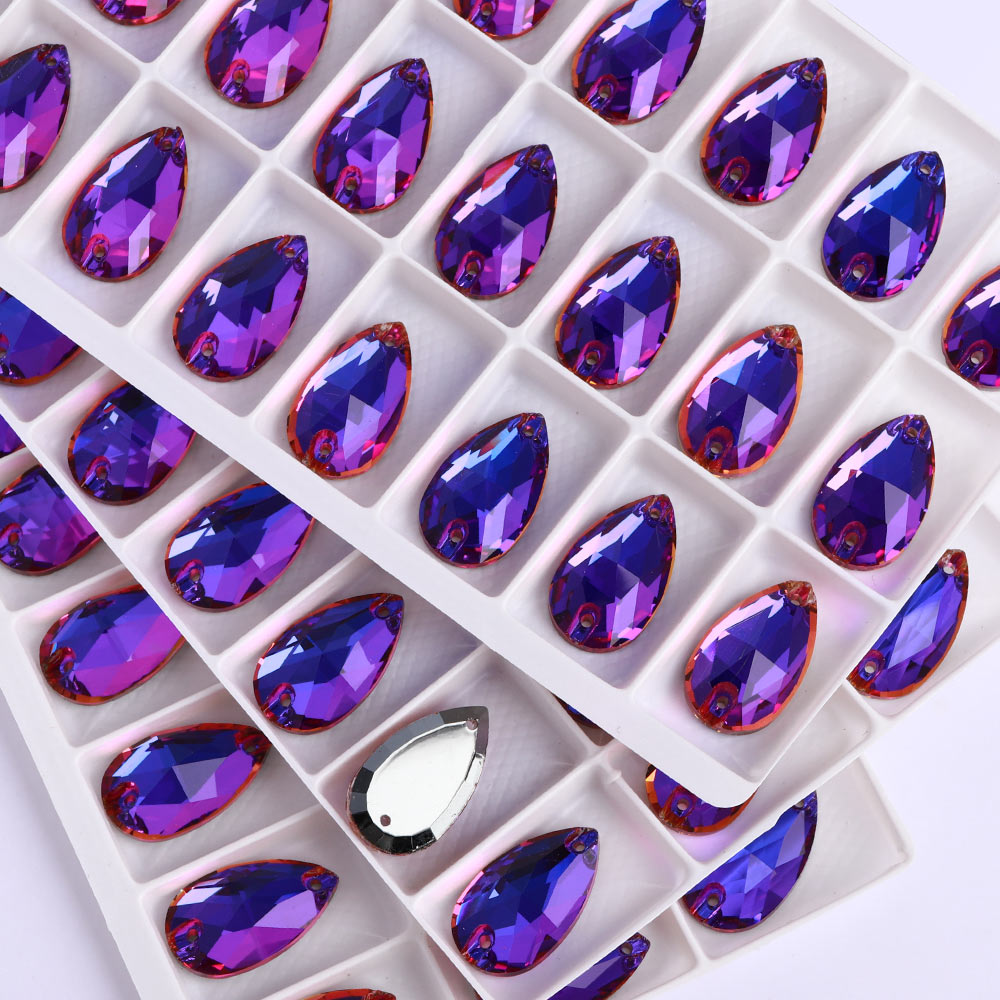 Violet Blue Drop Shape High Quality Glass Sew-on Rhinestones WholesaleRhinestone