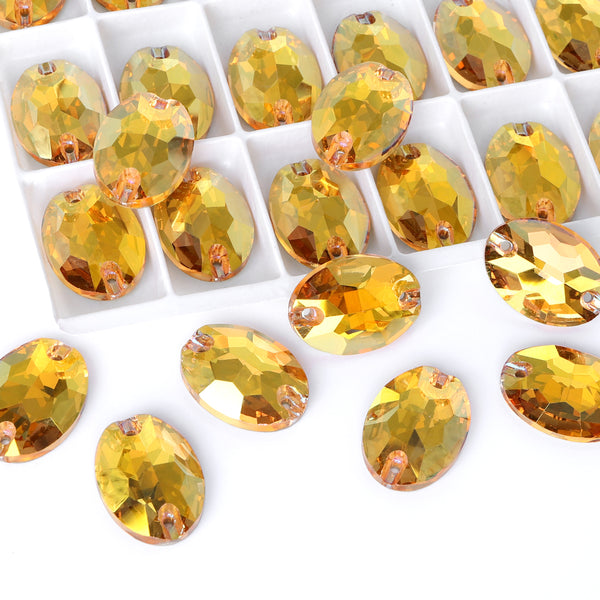 Metallic Sunshine Oval Shape High Quality Glass Sew-on Rhinestones WholesaleRhinestone