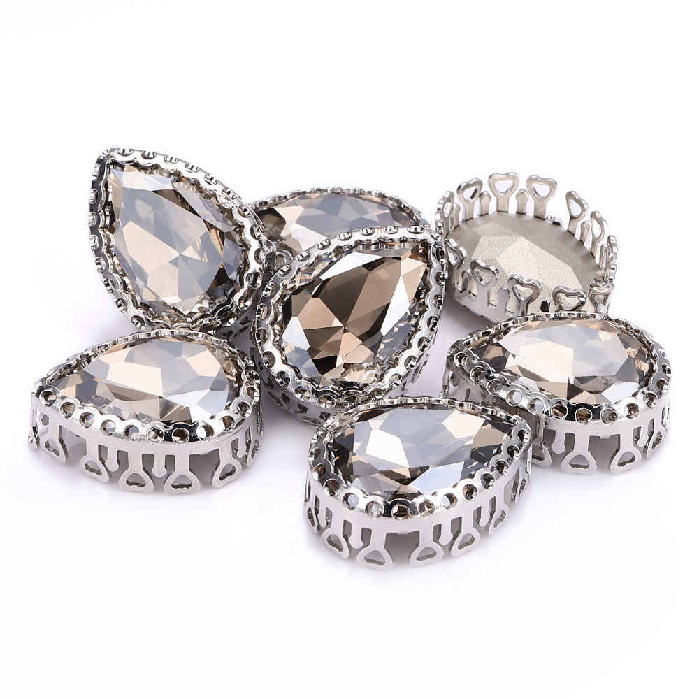 Satin Drop Shape High-Quality Glass Sew-on Nest Hollow Claw Rhinestones WholesaleRhinestone