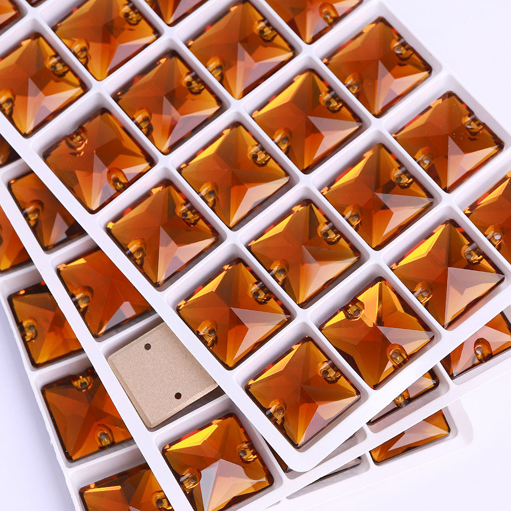 Tangerine Square Shape High Quality Glass Sew-on Rhinestones WholesaleRhinestone