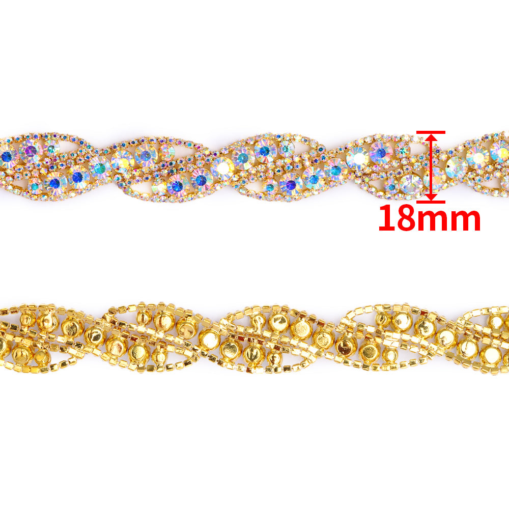 Sew-on Crystal AB Glass Round Rhinestone Trim Chain Applique RA470 WholesaleRhinestone