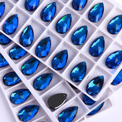 Bermuda Blue Drop Shape High Quality Glass Sew-on Rhinestones WholesaleRhinestone