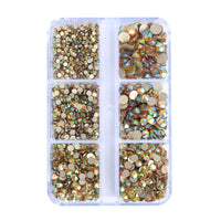 Mixed Sizes 6 Grid Box Ghost Light Glass FlatBack Rhinestones For Nail Art Golden Back