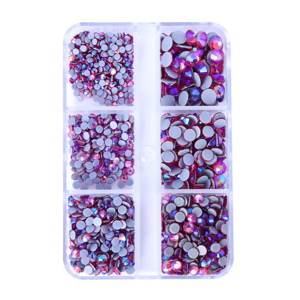 Mixed Sizes 6 Grid Box Rose AB Glass HotFix Rhinestones For Clothing DIY