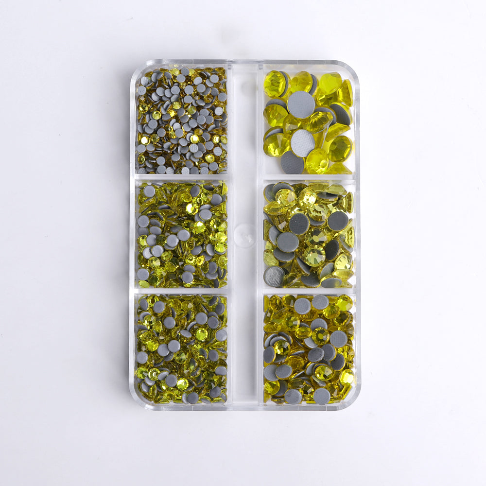 Mixed Sizes 6 Grid Box Citrine Glass HotFix Rhinestones For Clothing DIY