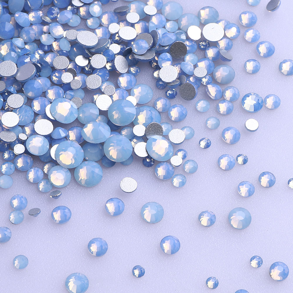 Mixed Sizes Blue Opal Glass FlatBack Rhinestones For Nail Art Silver Back Secondary image