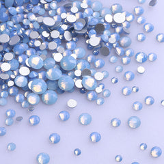 Mixed Sizes Blue Opal Glass FlatBack Rhinestones For Nail Art Silver Back WholesaleRhinestone