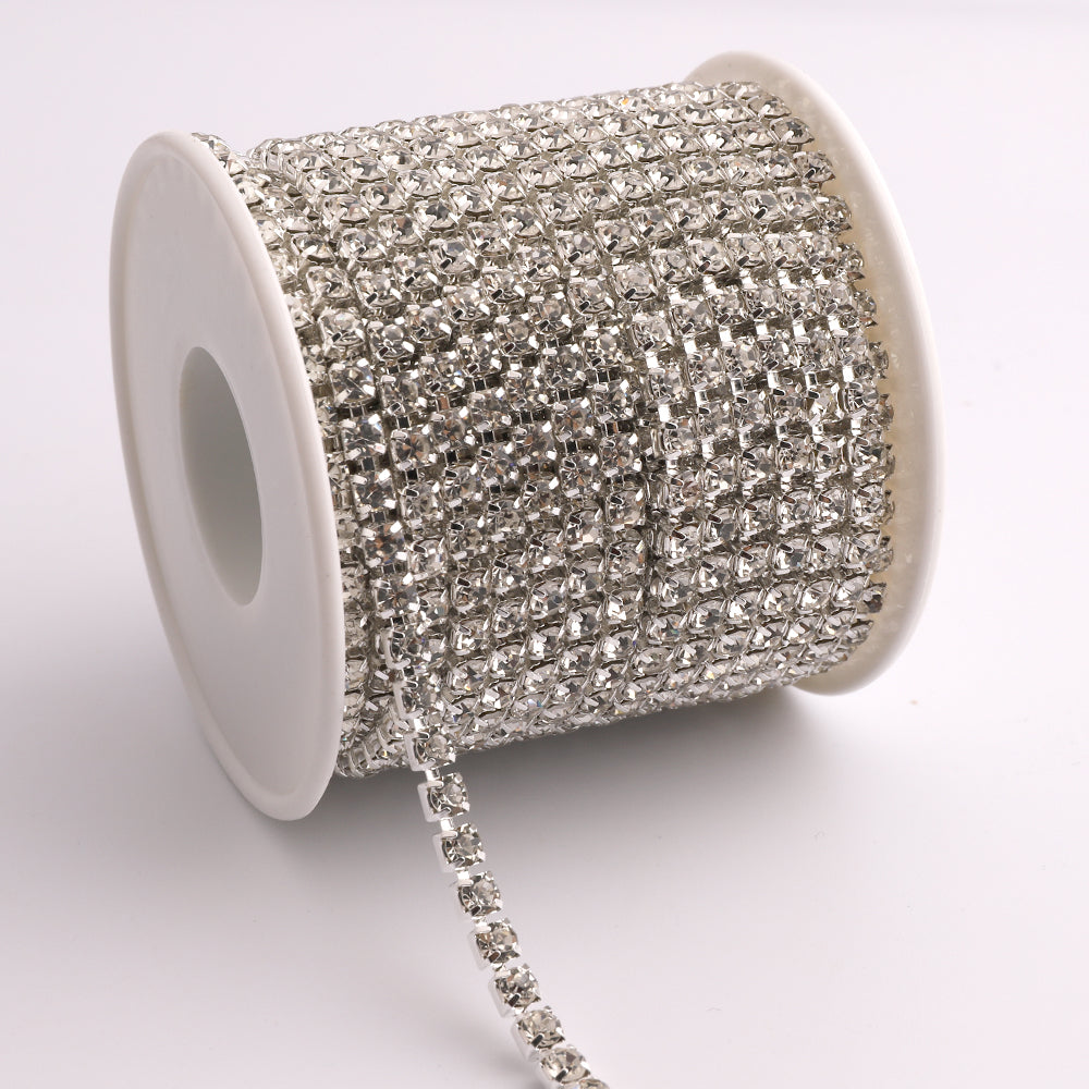 Crystal Glass Rhinestones Close Cup Chain - 1 Row Silver Base Secondary image