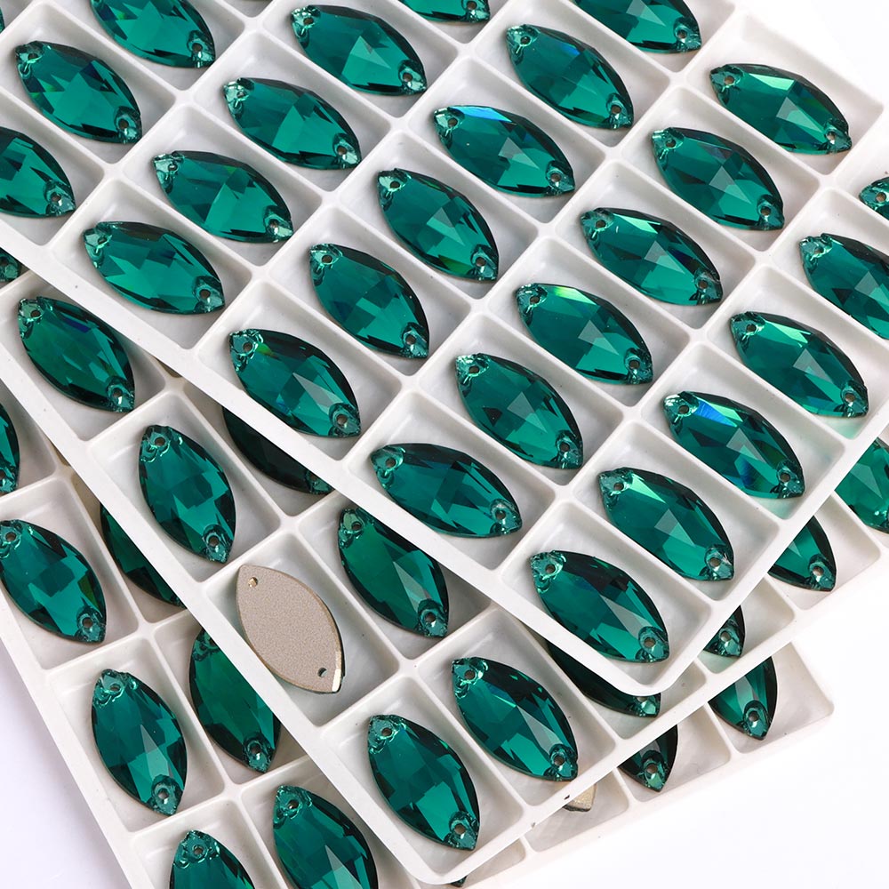 Emerald Navette Shape High Quality Glass Sew-on Rhinestones WholesaleRhinestone