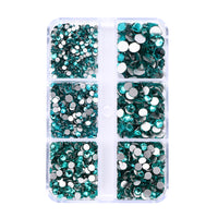 Mixed Sizes 6 Grid Box Blue Zircon Glass FlatBack Rhinestones For Nail Art  Silver Back