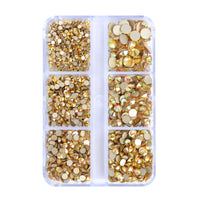 Mixed Sizes 6 Grid Box Metal Sunlight Glass FlatBack Rhinestones For Nail Art Golden Back