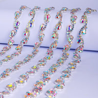 Sew-on Crystal AB Glass Raindrop Rhinestone Trim Chain Applique RA1100 WholesaleRhinestone