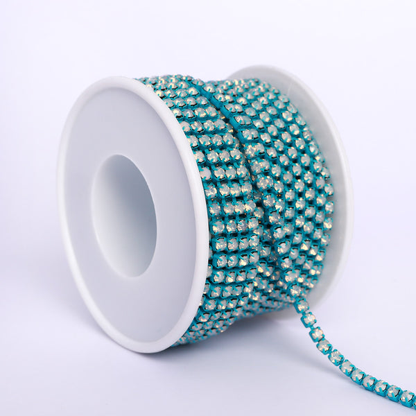 White Opal Glass Rhinestones Close Cup Chain - 1 Row Multi Colors Base WholesaleRhinestone