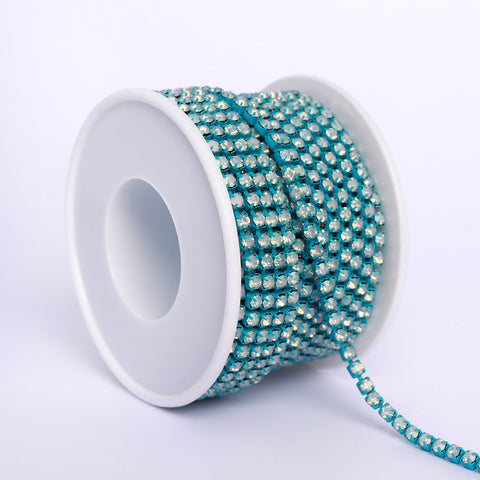 White Opal Glass Rhinestones Close Cup Chain - 1 Row Multi Colors Base WholesaleRhinestone