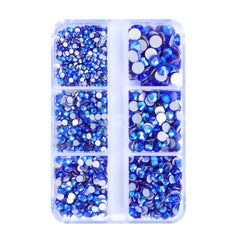 Mixed Sizes 6 Grid Box Sapphire AB Glass FlatBack Rhinestones For Nail Art  Silver Back