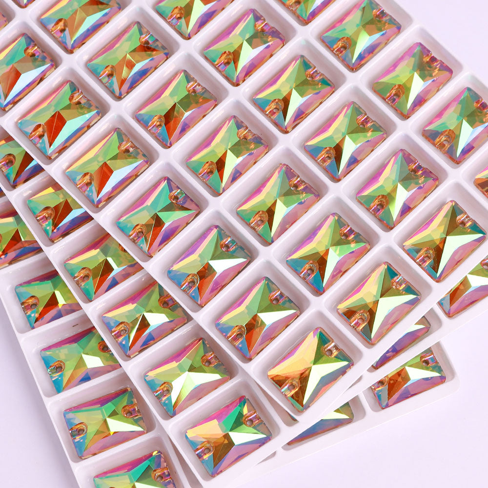 Iridescent Green Rectangle Shape High Quality Glass Sew-on Rhinestones WholesaleRhinestone