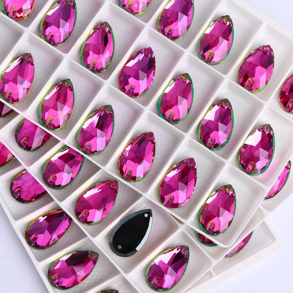 Vitrail Rose Drop Shape High Quality Glass Sew-on Rhinestones WholesaleRhinestone