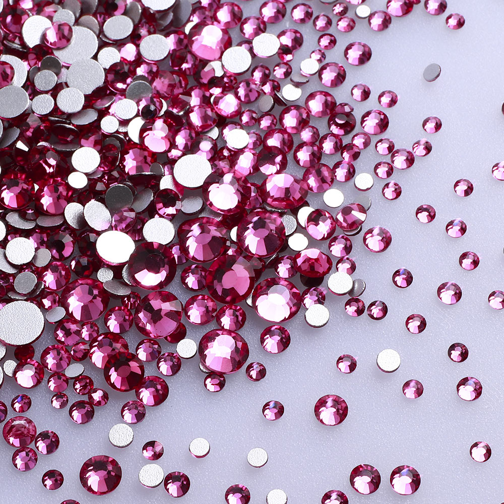 Mixed Sizes Fuchsia Glass FlatBack Rhinestones For Nail Art Silver Back WholesaleRhinestone