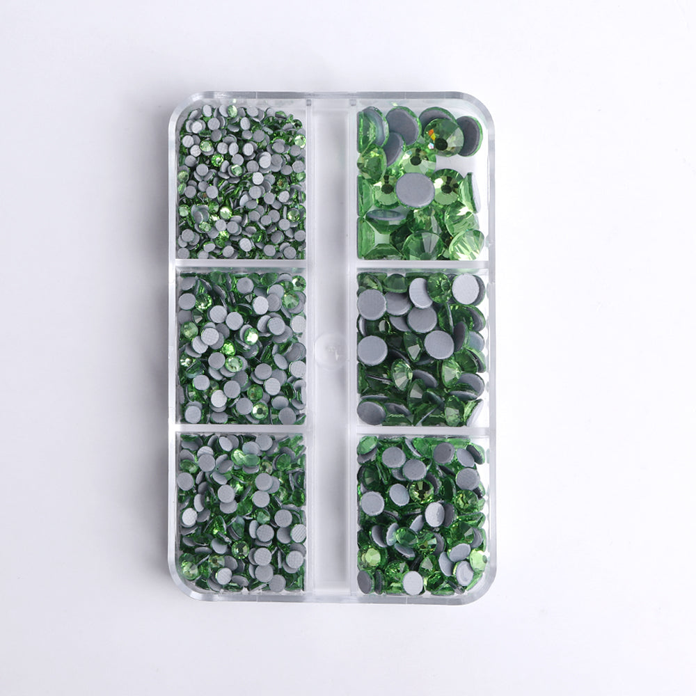 Mixed Sizes 6 Grid Box Peridot Glass HotFix Rhinestones For Clothing DIY Secondary image