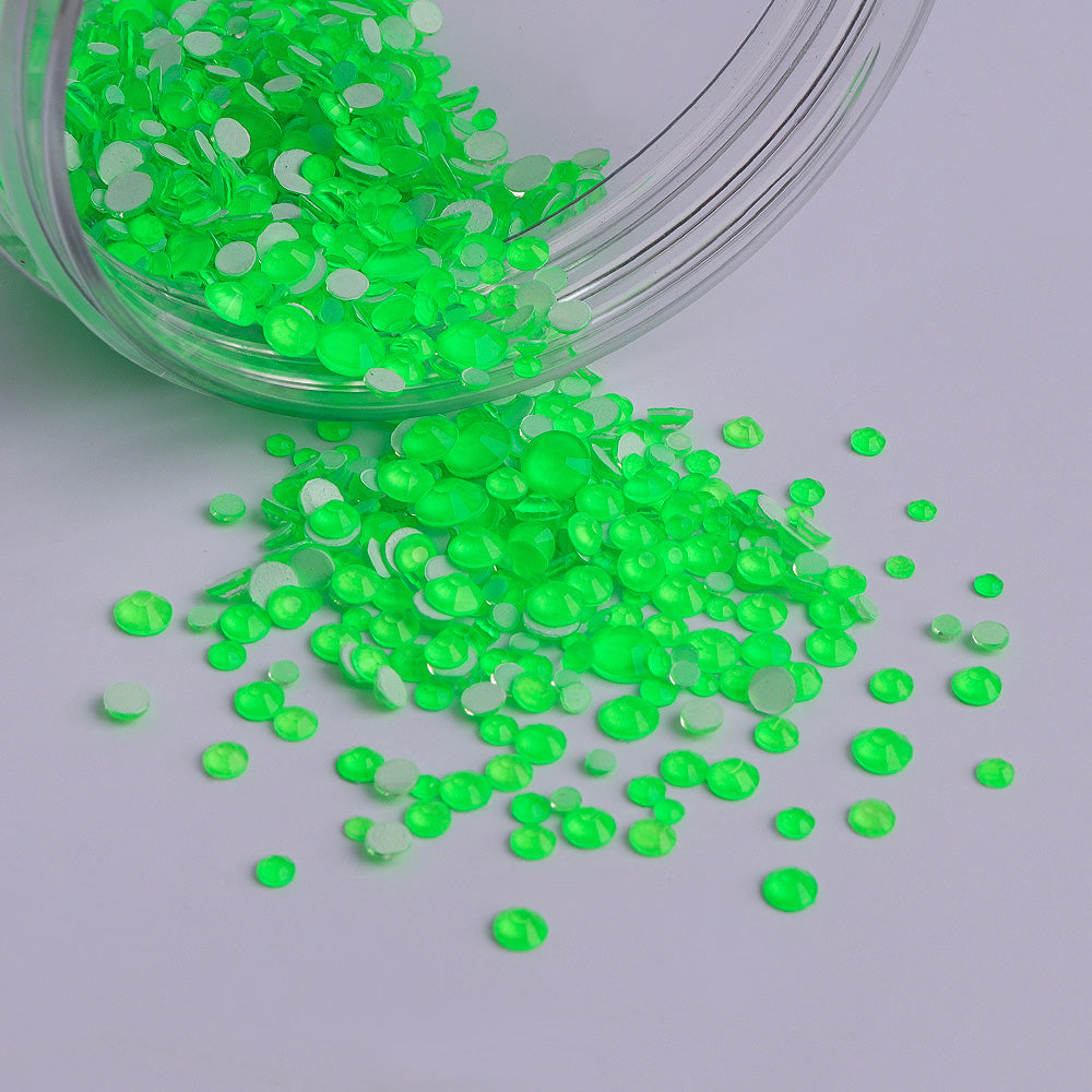 Mixed Sizes Green Glass FlatBack Neon Rhinestones For Nail Art WholesaleRhinestone