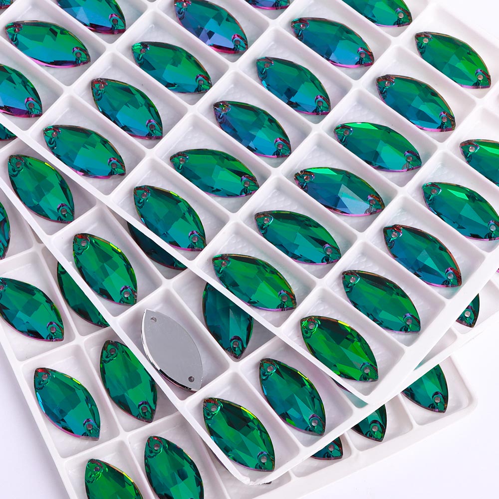 Heliotrope Navette Shape High Quality Glass Sew-on Rhinestones WholesaleRhinestone