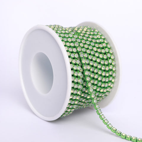 White Opal Glass Rhinestones Close Cup Chain - 1 Row Multi Colors Base WholesaleRhinestone