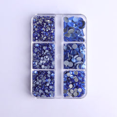 Mixed Sizes 6 Grid Box Light Blue Glass HotFix Rhinestones For Clothing DIY