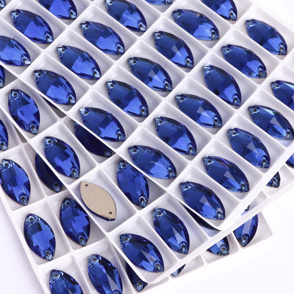 Sapphire Navette Shape High Quality Glass Sew-on Rhinestones WholesaleRhinestone