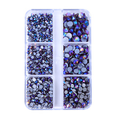 Mixed Sizes 6 Grid Box Smoked Topaz AB Glass HotFix Rhinestones For Clothing DIY