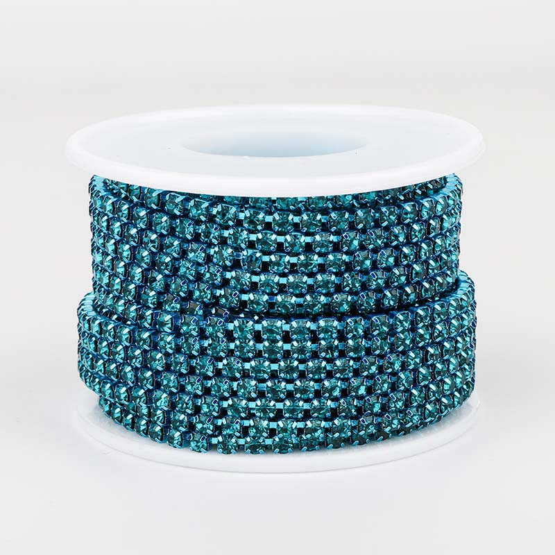 Indicolite Glass Rhinestones Close Cup Chain - 1 Row Indicolite Base WholesaleRhinestone