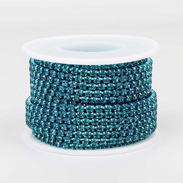 Indicolite Glass Rhinestones Close Cup Chain - 1 Row Indicolite Base WholesaleRhinestone