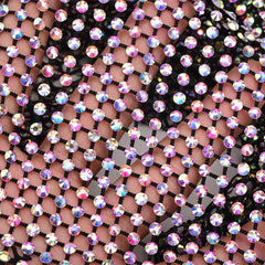 Crystal AB Rhinestones Mesh Fabric Sewing Elastic Trim - Black WholesaleRhinestone