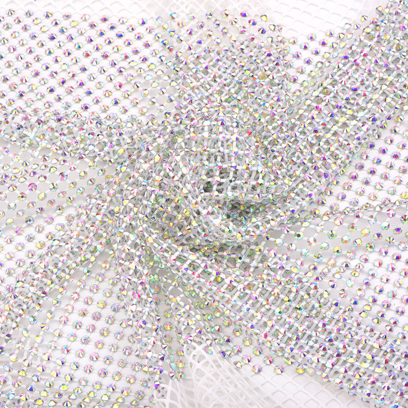 Kristallab -Strassnetz -Mesh -Stoffnähung elastischer Trimm - Weiß Zweitbild