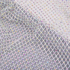 Crystal AB Rhinestones Mesh Fabric Sewing Elastic Trim - White
