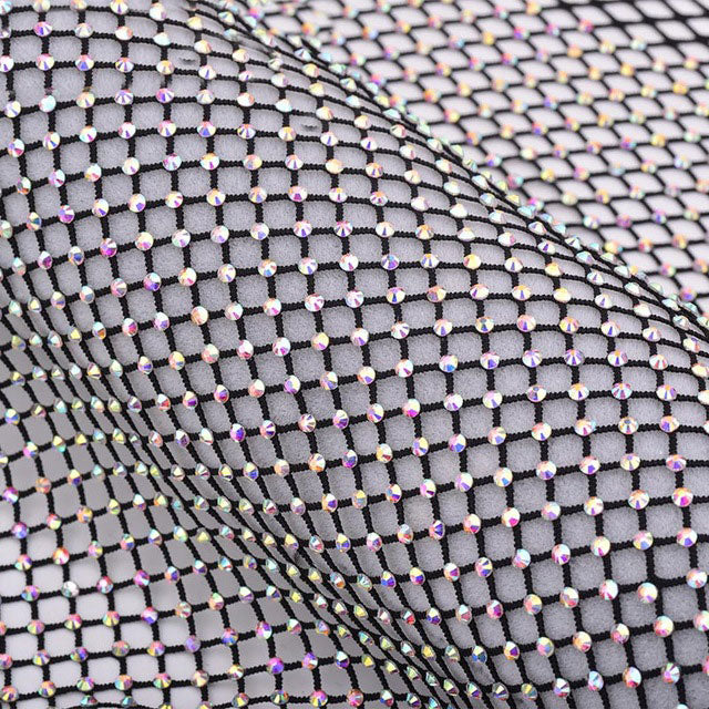 Kristallab -Strassnetz -Mesh -Stoffnähung elastischer Trimm - Schwarz Zweitbild