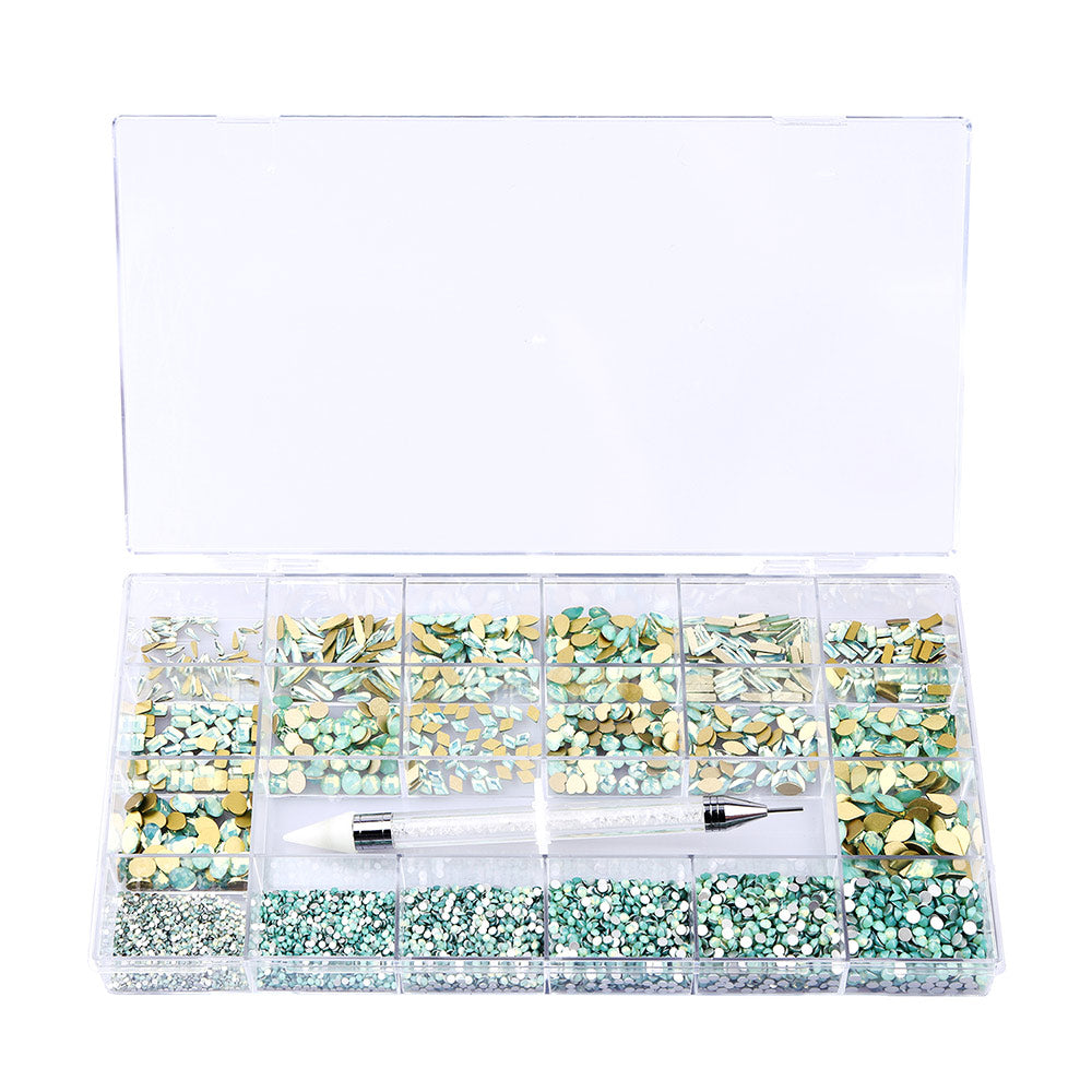 Multi Shapes Multi Shapes Green Opal Glass Fancy Shancy Rhinestone Kit Caixa para Nail Art Hz2118 Imagem secundária do produto