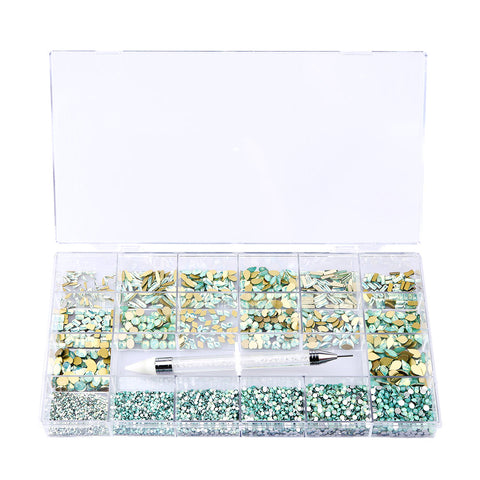 Mixed Multi Shapes Green Opal Glass Fancy Rhinestone Kit Box For Nail Art HZ2118 WholesaleRhinestone