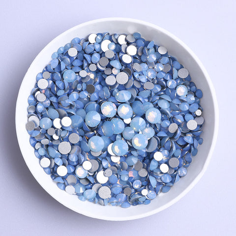 Mixed Sizes Blue Opal Glass FlatBack Rhinestones For Nail Art Silver Back WholesaleRhinestone
