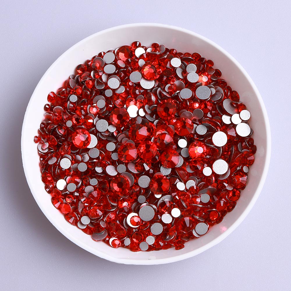 Mixed Sizes Light Siam Glass FlatBack Rhinestones For Nail Art Silver Back WholesaleRhinestone