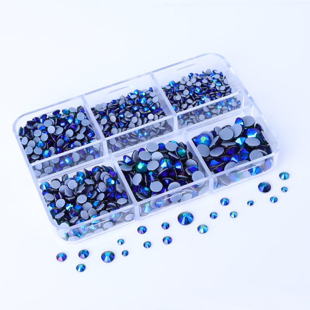 Mixed Sizes 6 Grid Box Dark Green AB Glass HotFix Rhinestones For Clothing DIY Secondary image