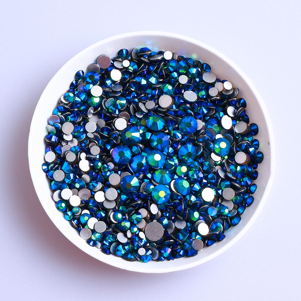 Mixed Sizes Dark Green AB FlatBack Rhinestones For Nail Art Silver Back WholesaleRhinestone