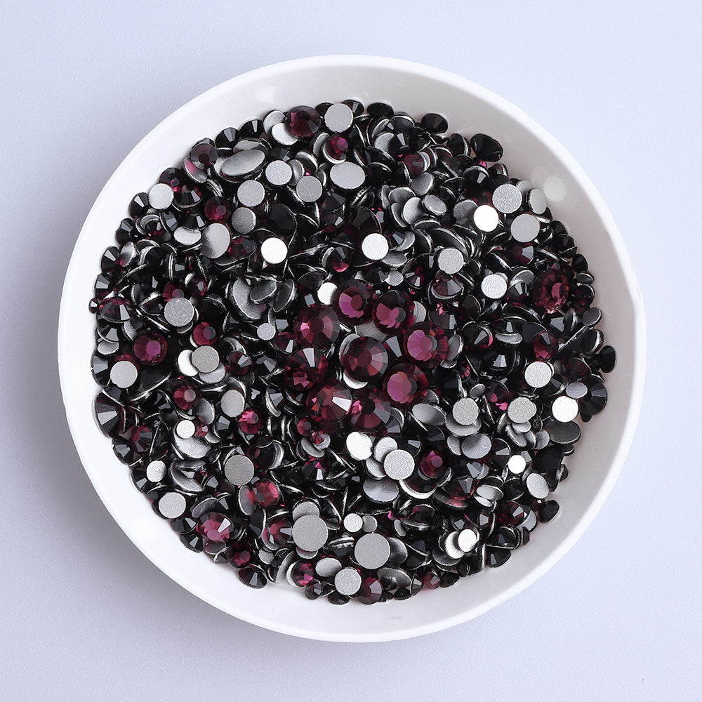 Mixed Sizes Amethyst Glass FlatBack Rhinestones For Nail Art Silver Back WholesaleRhinestone
