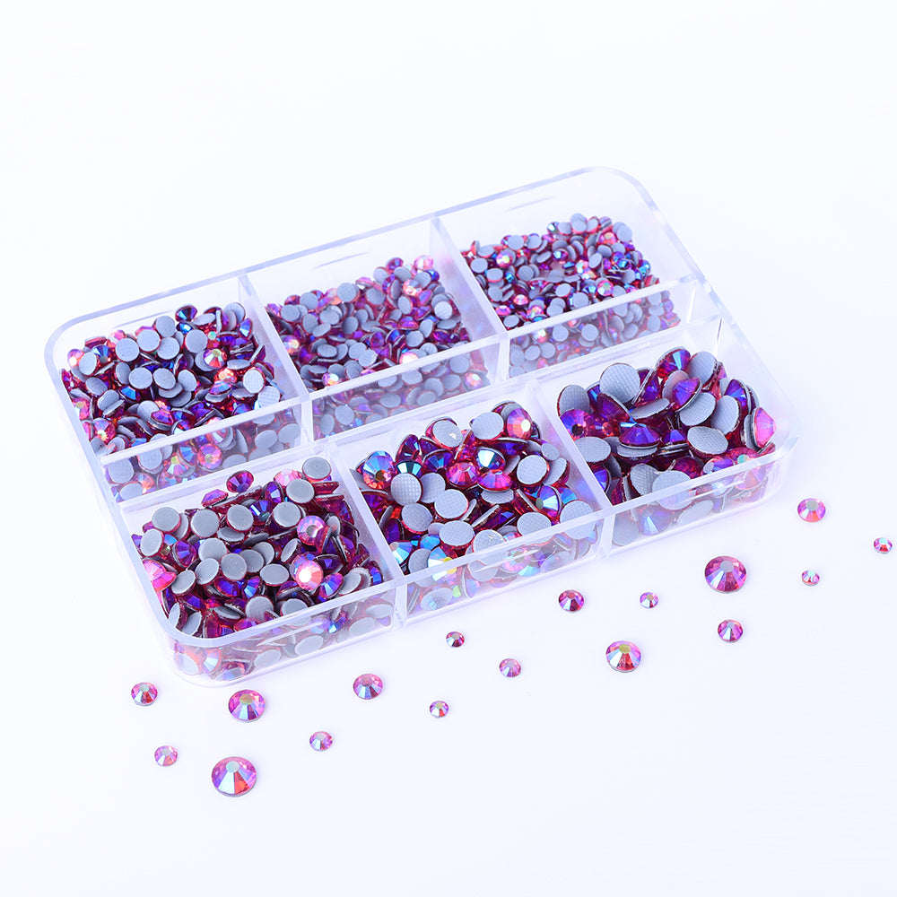 Mixed Sizes 6 Grid Box Rose AB Glass HotFix Rhinestones For Clothing DIY Secondary image