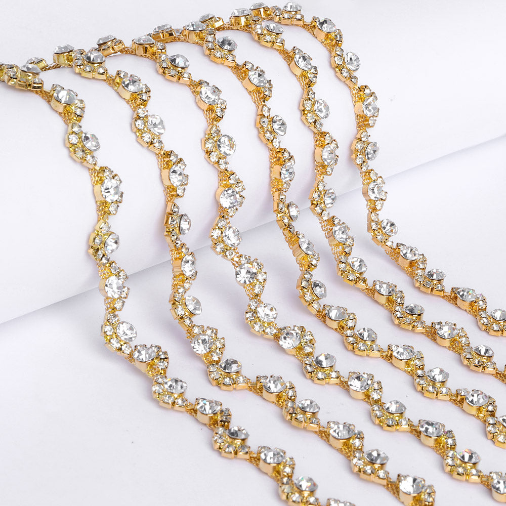 Sew-on Crystal Glass Rivoli Rhinestone Trim Chain Applique RA420 WholesaleRhinestone